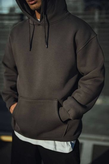 Üç İplik Penye Kapşonlu Basic SweatShirt - Antrasit resmi