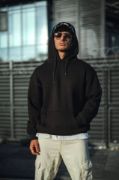 Üç İplik Penye Kapşonlu Basic SweatShirt - Siyah resmi