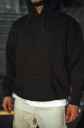 Üç İplik Penye Kapşonlu Basic SweatShirt - Siyah resmi