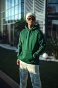 Üç İplik Penye Kapşonlu Basic SweatShirt - Haki resmi
