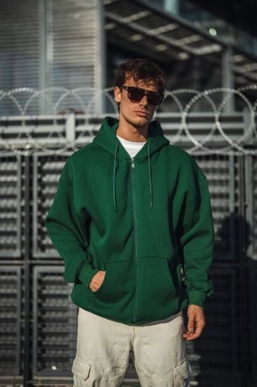 Oversize Tam Fermuarlı Uzun Kol Hırka - Haki resmi