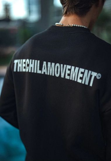 Kışlık Bisiklet Yaka Oversize Baskılı SweatShirt - Siyah resmi
