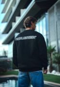 Kışlık Bisiklet Yaka Oversize Baskılı SweatShirt - Siyah resmi