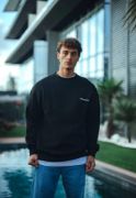 Kışlık Bisiklet Yaka Oversize Baskılı SweatShirt - Siyah resmi