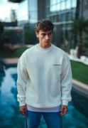 Kışlık Bisiklet Yaka Oversize Baskılı SweatShirt - Beyaz resmi