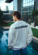 Kışlık Bisiklet Yaka Oversize Baskılı SweatShirt - Beyaz resmi