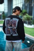 Uzun Kol Bisiklet Yaka Ön Ve Arka Baskılı SweatShirt - Siyah resmi