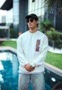 Uzun Kol Bisiklet Yaka Ön Ve Arka Baskılı SweatShirt - Beyaz resmi
