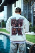 Uzun Kol Bisiklet Yaka Ön Ve Arka Baskılı SweatShirt - Beyaz resmi