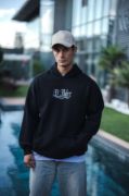 Üç İplik Penye Kapşonlu Baskılı SweatShirt - Siyah resmi