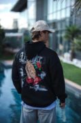 Üç İplik Penye Kapşonlu Baskılı SweatShirt - Siyah resmi