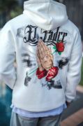 Üç İplik Penye Kapşonlu Baskılı SweatShirt - Beyaz resmi