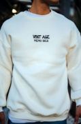 Oversize Bisiklet Yaka Üç İplik Baskılı SweatShirt - Beyaz resmi