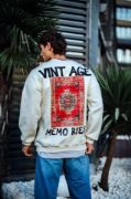 Oversize Bisiklet Yaka Üç İplik Baskılı SweatShirt - Beyaz resmi