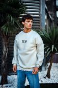 Oversize Bisiklet Yaka Üç İplik Baskılı SweatShirt - Beyaz resmi