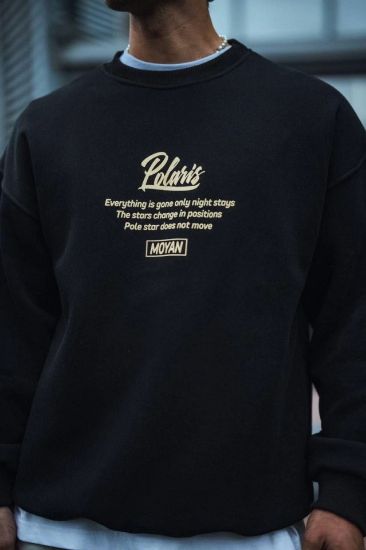 Kışlık Bisiklet Yaka Ön Ve Arka Baskılı SweatShirt - Siyah resmi
