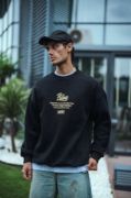 Kışlık Bisiklet Yaka Ön Ve Arka Baskılı SweatShirt - Siyah resmi