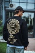 Kışlık Bisiklet Yaka Ön Ve Arka Baskılı SweatShirt - Siyah resmi