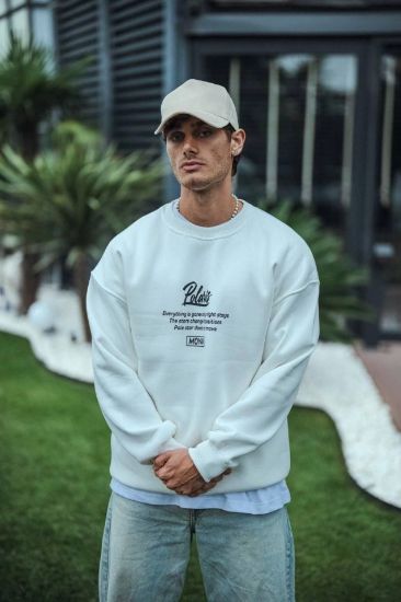 Kışlık Bisiklet Yaka Ön Ve Arka Baskılı SweatShirt - Beyaz resmi