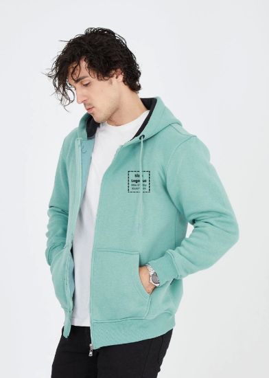 Unisex Tam Fermuarlı Kapşonlu Özel Tasarım SweatShirt - Mint Yeşili resmi