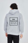 Unisex Tam Fermuarlı Kapşonlu Özel Tasarım SweatShirt - Gri resmi
