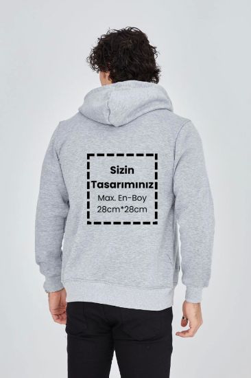 Unisex Tam Fermuarlı Kapşonlu Özel Tasarım SweatShirt - Gri resmi