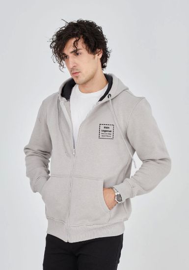 Unisex Tam Fermuarlı Kapşonlu Özel Tasarım SweatShirt - Boyama Gri resmi