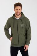 Unisex Tam Fermuarlı Kapşonlu Özel Tasarım SweatShirt - Haki resmi