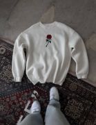 Unisex Bisiklet Yaka Ön Ve Arka Baskılı SweatShirt - Beyaz resmi