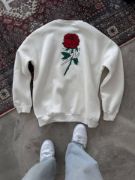 Unisex Bisiklet Yaka Ön Ve Arka Baskılı SweatShirt - Beyaz resmi