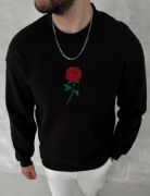 Unisex Bisiklet Yaka Ön Ve Arka Baskılı SweatShirt - Siyah resmi