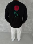 Unisex Bisiklet Yaka Ön Ve Arka Baskılı SweatShirt - Siyah resmi