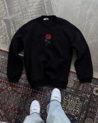 Unisex Bisiklet Yaka Ön Ve Arka Baskılı SweatShirt - Siyah resmi