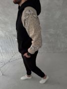 Üç İplik Penye Kapşonlu Parçalı SweatShirt - Siyah resmi