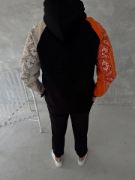 Üç İplik Penye Kapşonlu Parçalı SweatShirt - Siyah resmi