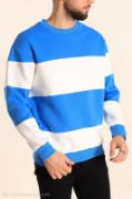 Parçalı Bisiklet Yaka Baskılı SweatShirt - Mavi resmi