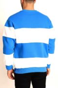 Parçalı Bisiklet Yaka Baskılı SweatShirt - Mavi resmi