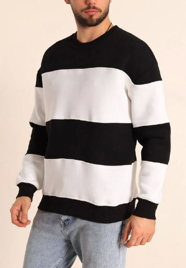 Parçalı Bisiklet Yaka Baskılı SweatShirt - Siyah resmi
