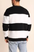 Parçalı Bisiklet Yaka Baskılı SweatShirt - Siyah resmi