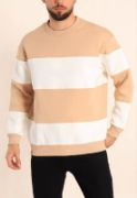 Parçalı Bisiklet Yaka Baskılı SweatShirt - Bej resmi
