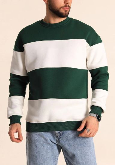 Parçalı Bisiklet Yaka Baskılı SweatShirt - Yeşil resmi