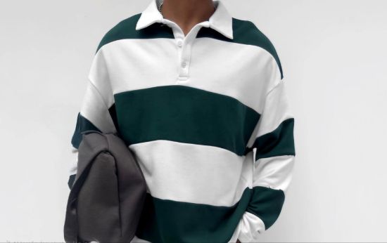 Unisex Üç İplik Parçalı Yakalı SweatShirt - Yeşil resmi
