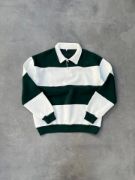 Unisex Üç İplik Parçalı Yakalı SweatShirt - Yeşil resmi