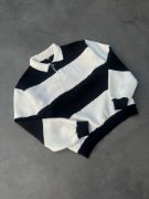 Unisex Üç İplik Parçalı Yakalı SweatShirt - Siyah resmi