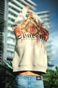 Oversize Bisiklet Yaka Baskılı SweatShirt - Beyaz resmi