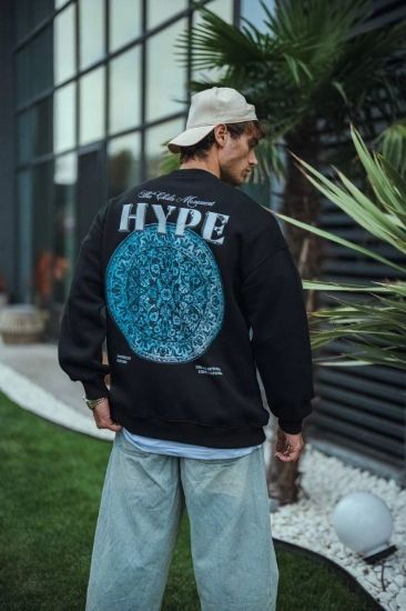 Üç İplik Bisiklet Yaka Baskılı SweatShirt - Siyah resmi