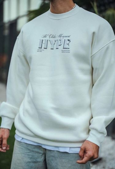 Üç İplik Bisiklet Yaka Baskılı SweatShirt - Beyaz resmi