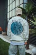 Üç İplik Bisiklet Yaka Baskılı SweatShirt - Beyaz resmi