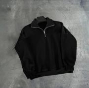 Erkek Yarım Fermuarlı Üç İplik Sweatshirt - Siyah resmi
