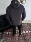 Üç İplik Kapşonlu Baskılı SweatShirt - Füme resmi